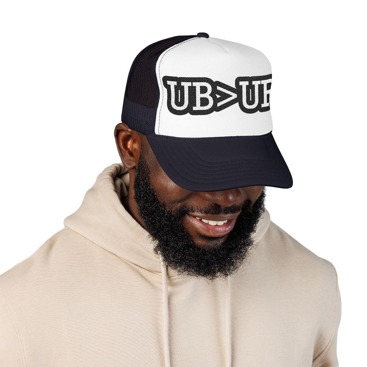 UB>UR Foam Trucker Hat — Vintage Patch Logo Mesh Cap