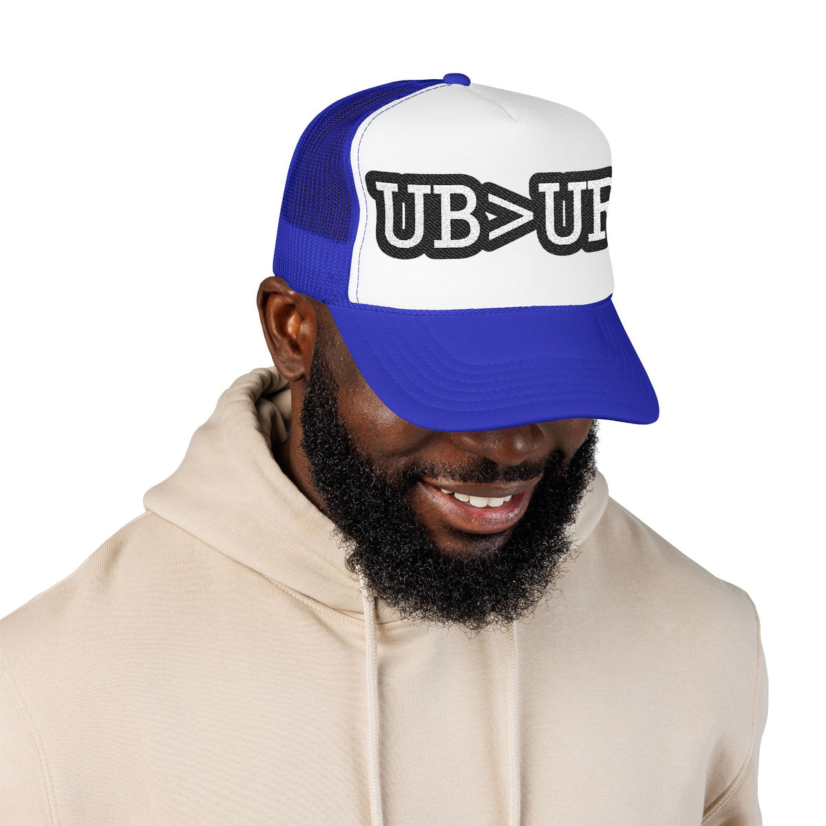 UB>UR Foam Trucker Hat — Vintage Patch Logo Mesh Cap