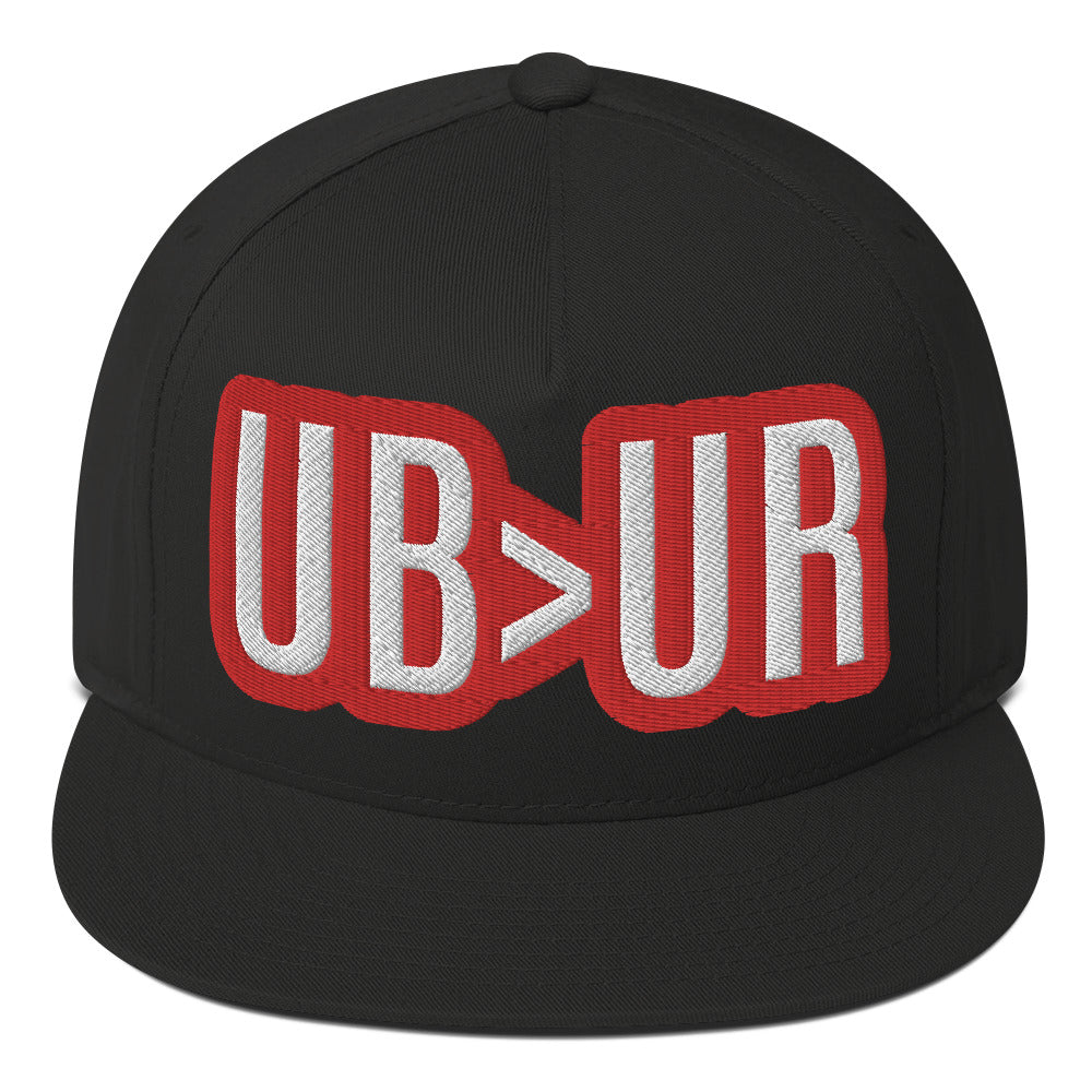 UR>UR-Flat Bill Cap with Red n White lettering