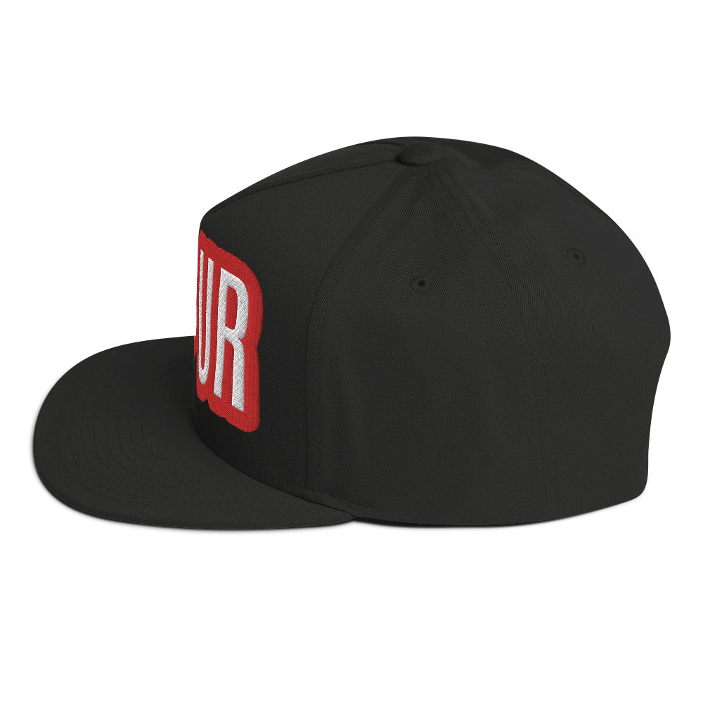UR>UR-Flat Bill Cap with Red n White lettering