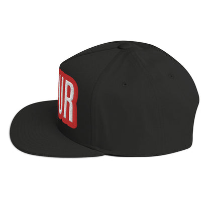 UR>UR-Flat Bill Cap with Red n White lettering