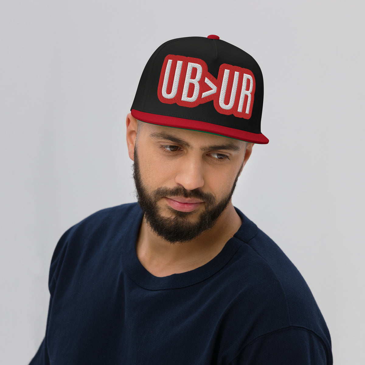 UR>UR-Flat Bill Cap with Red n White lettering