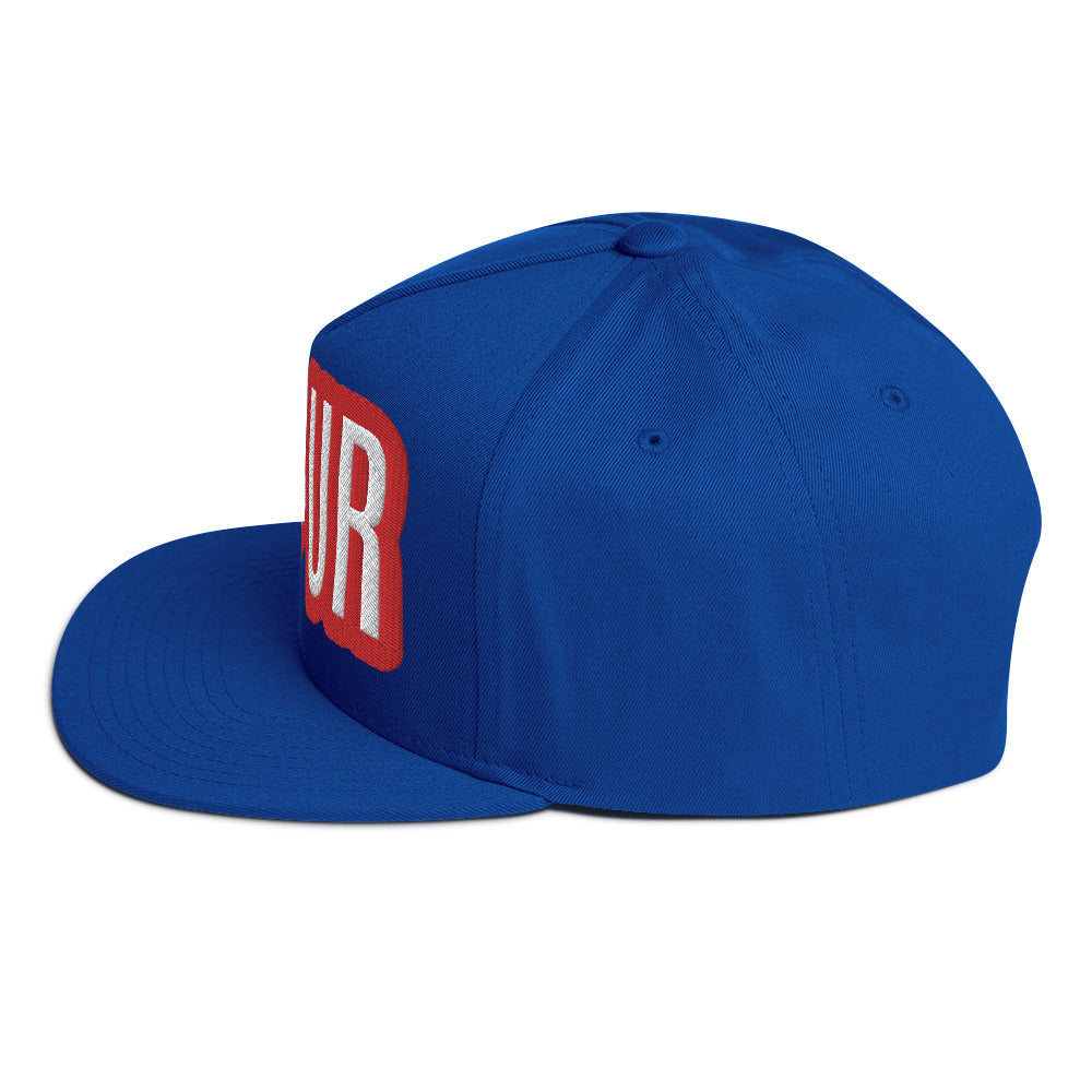 UR>UR-Flat Bill Cap with Red n White lettering